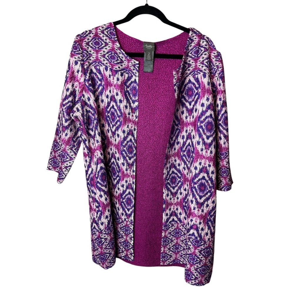 Chicos Travelers Reversible Jacket Pink Purple Ikat - Size 2 (L)